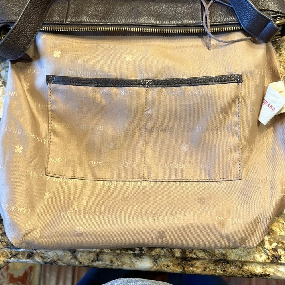 Lucky Brand Bohemian Brown Leather Shoulder Bag with Fringe & Zip Closure - Picture 13 of 13